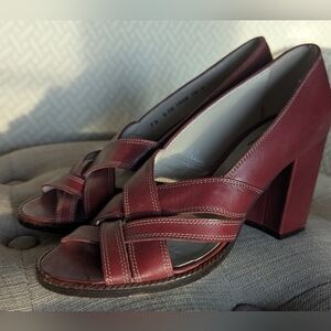 Robeet Clergerie open toe burgundy/brown heels - size 7.5 (7)